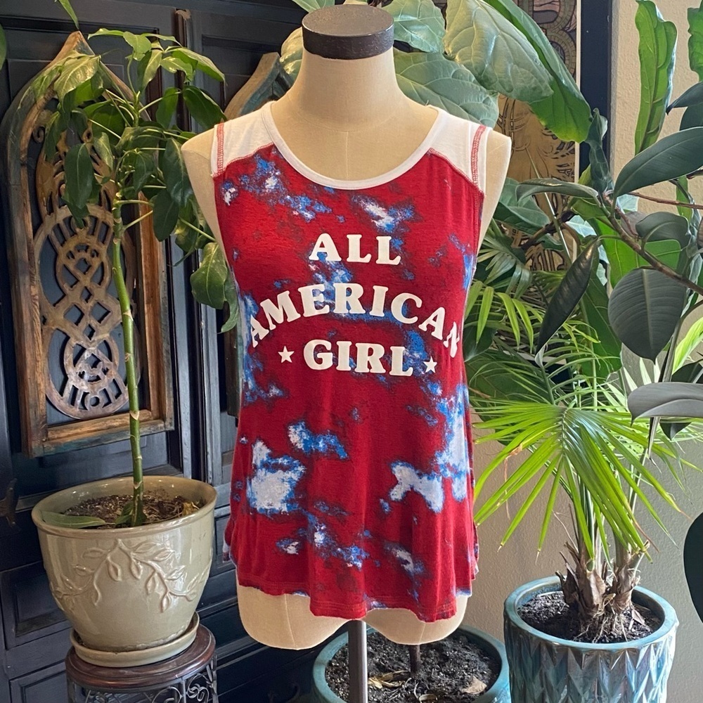 About A Girl tie dye graphic muscle tee